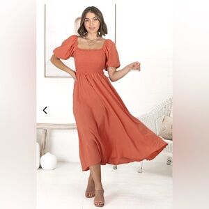 Bridesmaids Dress - On Off Shoulder Elasticated BodiceWith Short Balloon Sleeves